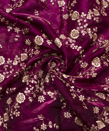 Wine Colour Jimmy Choo Organza Embroidery Fabric